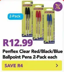 Shoprite Penflex Clear Red/Black/Blue Ballpoint Pens offer