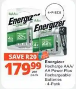 Checkers Hyper Energizer Recharge AAA/AA Power Plus Rechargeable Batteries offer