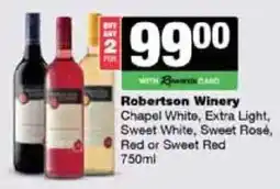 Spar Tops Robertson Winery Chapel White, Extra Light, Sweet White, Sweet Rosé, Red or Sweet Red offer
