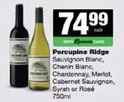 Spar Tops Porcupine Ridge Sauvignon Blanc, Chenin Blanc, Chardonnay, Merlot, Cabernet Sauvignon, Syrah or Rosé offer