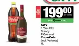 Spar Tops KWV 3 Year Old Brandy and Coca-Cola offer