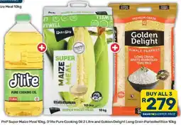 Pick n Pay PnP Super Maize Meal, D'lite Pure Cooking Oil and Golden Delight Long Grain Parboiled Rice offer