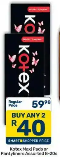 Pick n Pay Kotex Maxi Pads or Pantyliners Assorted offer