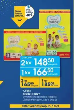 Clicks Made 4 Baby Dryprotect Disposable Nappies Jumbo Pack offer