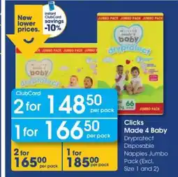 Clicks Clicks Made 4 Baby Dryprotect Disposable Nappies Jumbo Pack offer