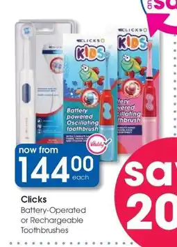 Clicks Clicks Battery-Operated or Rechargeable Toothbrushes offer