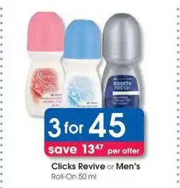 Clicks Clicks Revive or Men's Roll-On 50 ml offer