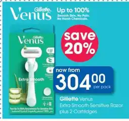 Clicks Gillette Venus Extra Smooth Sensitive Razor plus 2 Cartridges offer
