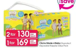 Clicks Clicks Made 4 Baby Dryprotect Disposable Nappies Value Pack offer