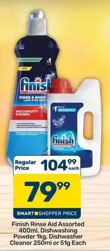 Pick n Pay Finish Rinse Aid Assorted 400ml, Dishwashing Powder 1kg, Dishwasher Cleaner 250ml or 51g Each offer