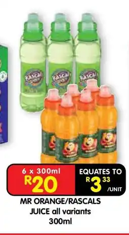 Shoprite MR ORANGE/RASCALS JUICE all variants 300ml offer