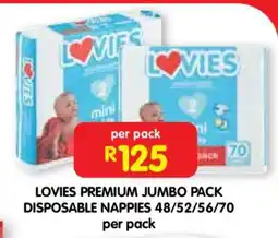 Shoprite LOVIES PREMIUM JUMBO PACK DISPOSABLE NAPPIES 48/52/56/70 offer