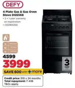 HiFi Corp DEFY 4 Plate Gas & Gas Oven Stove DGS5568 offer