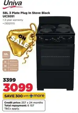 HiFi Corp Univa 58L 3 Plate Plug In Stove Black offer