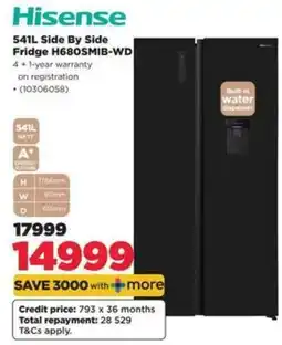 HiFi Corp Hisense 541L Side By Side Fridge H680SMIB-WD offer