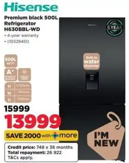 HiFi Corp Hisense Premium black 500L Refrigerator offer