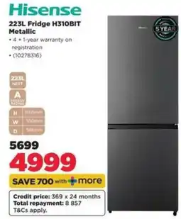 HiFi Corp Hisense 223L Fridge H310BIT Metallic offer