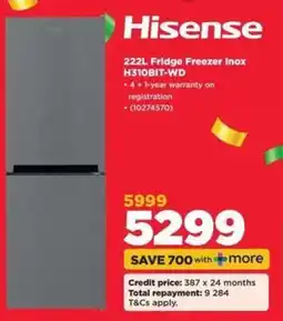 HiFi Corp Hisense 222L Fridge Freezer inox H310BIT-WD offer
