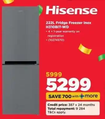 Hisense 222L Fridge Freezer inox H310BIT-WD