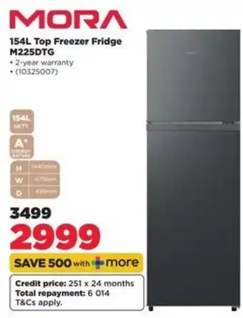 MORA 154L Top Freezer Fridge