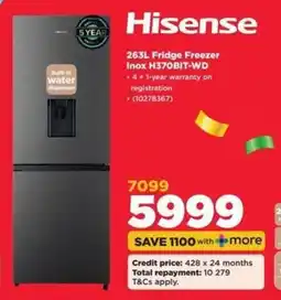HiFi Corp Hisense 263L Fridge Freezer Inox H370BIT-WD offer
