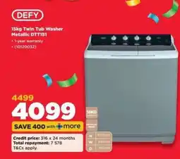 HiFi Corp DEFY 15kg Twin Tub Washer Metallic DTT151 offer