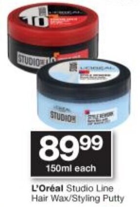 L'Oreal Studio Line Hair Wax/Styling Putty 150ml offer at Checkers L'Oreal Studio Line Hair Wax/Styling Putty 150ml offer at Checkers