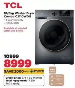 HiFi Corp TCL 10/6kg Washer Dryer Combo C2110WDG offer