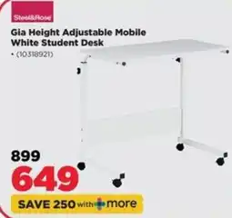 HiFi Corp Steel&Rose Gia Height Adjustable Mobile White Student Desk offer