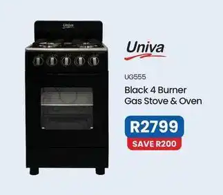 Univa - ug555 black 4 burner gas stove & oven