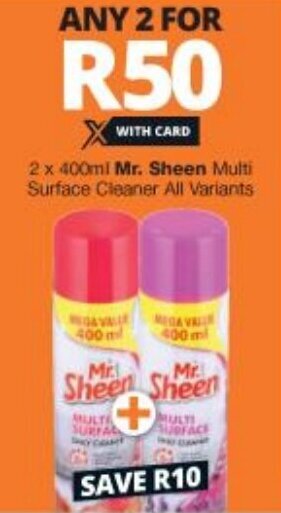 Checkers Mr. Sheen Multi Surface Cleaner All Variants 2x400ml offer