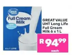 Game Great Value UHT Long Life Full Cream Milk 6 x 1 L offer