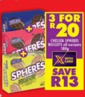 Shoprite Chelsea Spheres Biscuits All Variants 3x180g offer