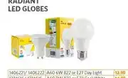 BUCO Radiant LED Globes A60 6W B22 or E27 Day Light offer