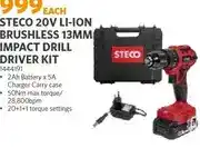 BUCO Steco 20V Li-Ion Brushless 13mm Impact Drill Driver Kit offer
