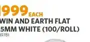 BUCO Twin and Earth Flat 2.5mm White (100/Roll) offer
