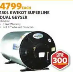 BUCO 150L KWIKOT SUPERLINE DUAL GEYSER offer