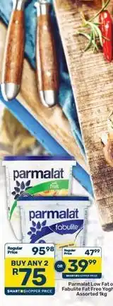 Pick n Pay Parmalat - low fat or fabulite fat free yoghurt offer