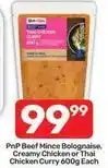 Pick n Pay Pnp beef mince bolognese, creamy chicken or thai chicken curry offer