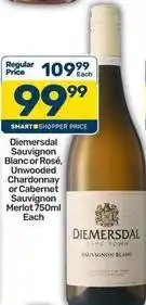 Pick n Pay Diemersdal - sauvignon blanc or rosé, unwooded chardonnay or cabernet sauvignon merlot offer