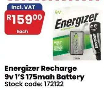Energizer Recharge 9v 1'S 175mah Battery