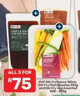 Pick n Pay PnP Stir Fry Sauce 100ml, Stir Fry Plain Noodles 250g and Stir Fry Veg Assorted 400 - 420g offer