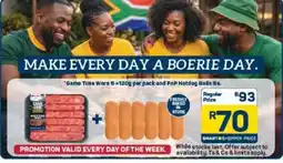 Pick n Pay Game Time Wors & PnP Hotdog Rolls 6s offer