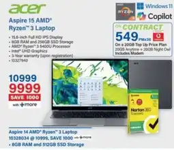 Incredible Connection Aspire 15 AMD Ryzen 3 Laptop offer