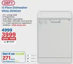 Incredible Connection DEFY 13 Place Dishwasher White DDW240 offer