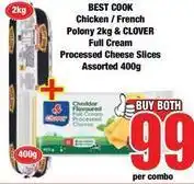 Boxer Clover - chicken / french polony 2kg & processed cheese slices assorted 400g offer