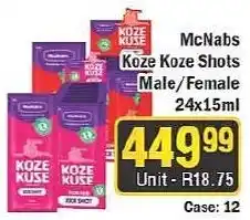J&E Cash and Carry McNabs Koze Koze Shots Male/Female offer