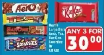 Nestle Large Bars Aero, Tex, Bar-One, Smarties Or Kit Kat