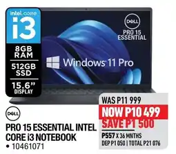 Home Corp DELL PRO 15 ESSENTIAL INTEL CORE i3 NOTEBOOK offer