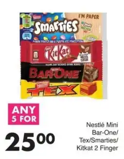 Save Nestlé Mini Bar-One/ Tex/Smarties/ Kitkat 2 Finger offer